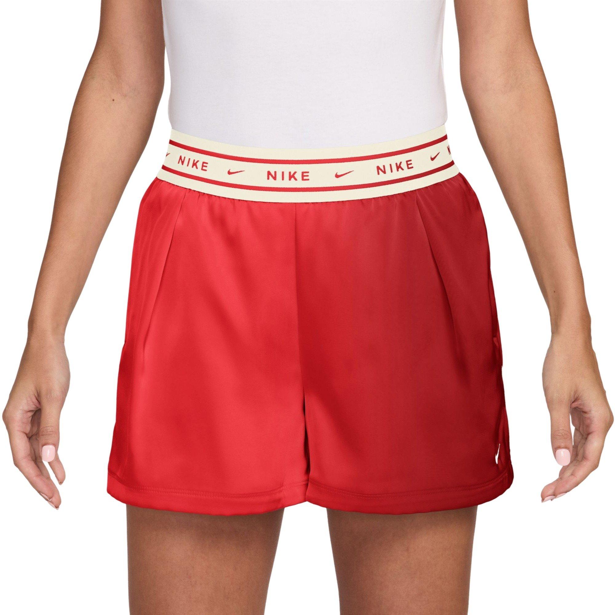 Nike Women's Sportswear Loose Mid-Rise Satin Shorts - Red - CRIMSON